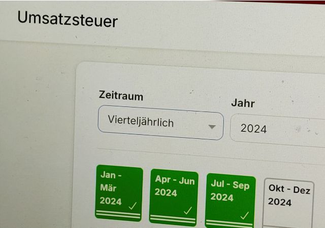 Bildschirmfoto mit der Übersicht der Quartalsabrechnungen für die Umsatzsteuer 2024